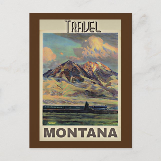 Postal Montana de viajes, afiche vintage, (Anverso)
