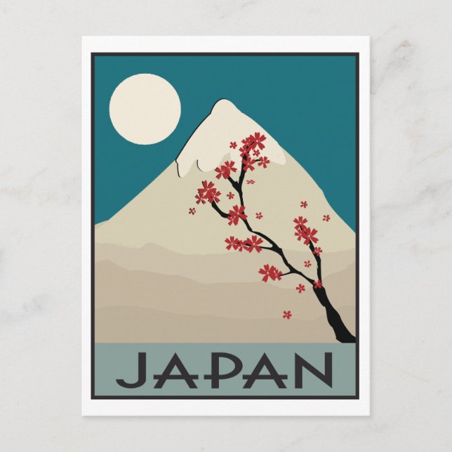 Postal Montaña gráfica y árbol de arce de Japón (Anverso)