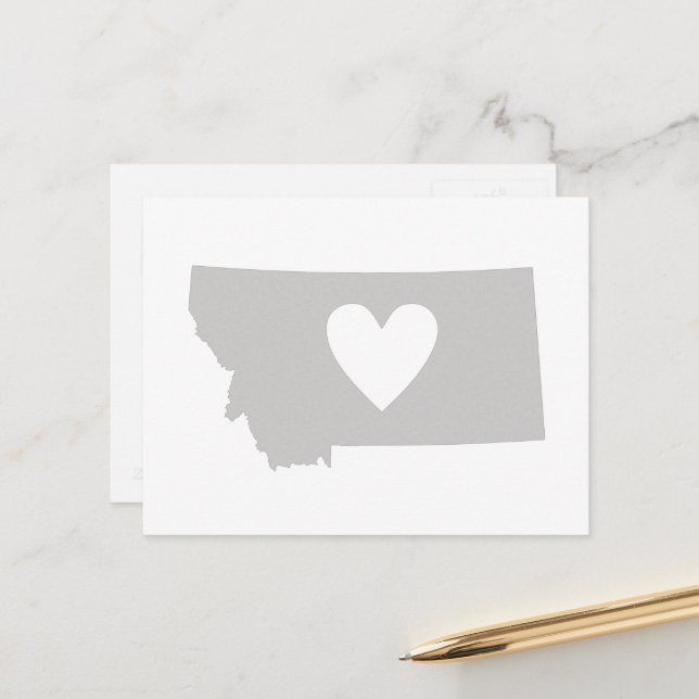 Postal Montana Gray Map Shape Heartout Montanan Love (Anverso/Reverso In Situ)