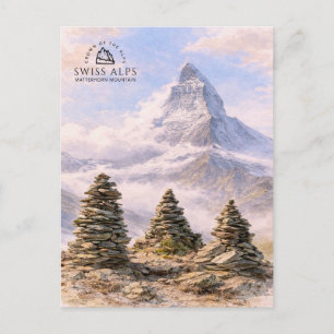 Postal Montaña Matterhorn, Alpes suizos   Acuarela
