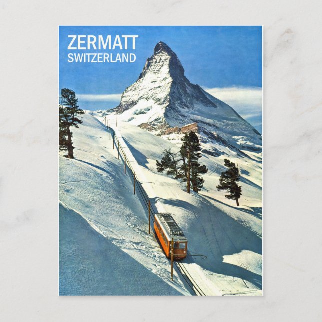 Postal Montaña Matterhorn, Suiza, Zermatt, cosecha (Anverso)