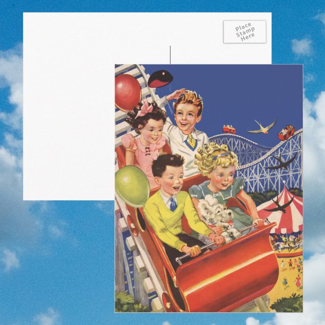 Postal Montaña Rusa de Perros con Globos para Niños Vinta (Subido por el creador)