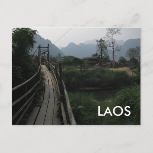 Postal Montaña Serene Laos, río, puente Sudeste Asiático