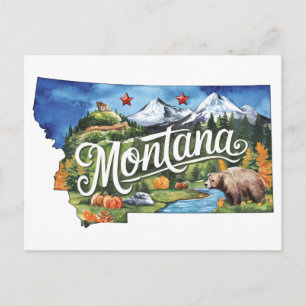 Postal Montana USA Estado con forma de acuarela vintage