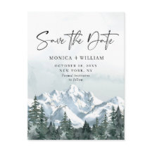 Montañas acuarelas Boda forestal Guardar la fecha