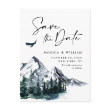 Montañas acuarelas Boda forestal Guardar la fecha