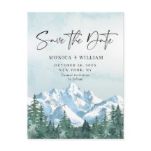 Montañas acuarelas Boda forestal Guardar la fecha