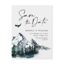 Montañas acuarelas Boda forestal Guardar la fecha