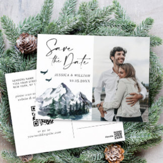 Postal Montañas acuarelas Boda FOTOGRÁFICA Guardar la fec