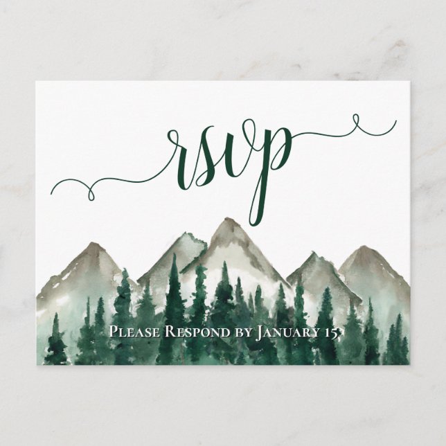 Postal Montañas acuarelas y bodas Boda RSVP Postcard (Anverso)