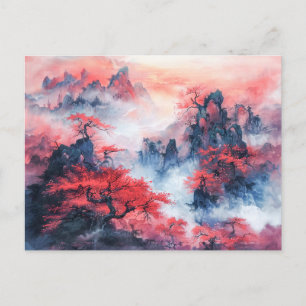 Postal Montañas acuáticas chinas de otoño al atardecer