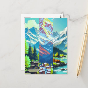 Postal Montañas - Arte de paisaje digital acuarela 