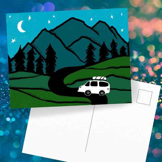 Postal Montañas Campervan Vanlife RV Moon (Campervan Mountains Vanlife RV Moon Postcard
)