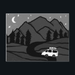 Postal Montañas Campervan Vanlife RV Moon B&W<br><div class="desc">Echa un vistazo a esta impresionante postal con dibujos de montañas y una furgoneta de camper. Añade tu propio texto. ¡Chequea mi tienda de mariposas,  pájaros,  vehículos recreativos,  acampadas,  caminatas,  flores y mucho más!</div>