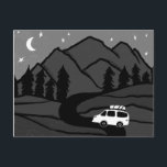 Postal Montañas Campervan Vanlife RV Moon B&W<br><div class="desc">Echa un vistazo a esta impresionante postal con dibujos de montañas y una furgoneta de camper. Añade tu propio texto. ¡Chequea mi tienda de mariposas,  pájaros,  vehículos recreativos,  acampadas,  caminatas,  flores y mucho más!</div>
