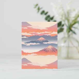 Postal Montañas con Cumbres Nevadas Cielo Dorado Acuarela