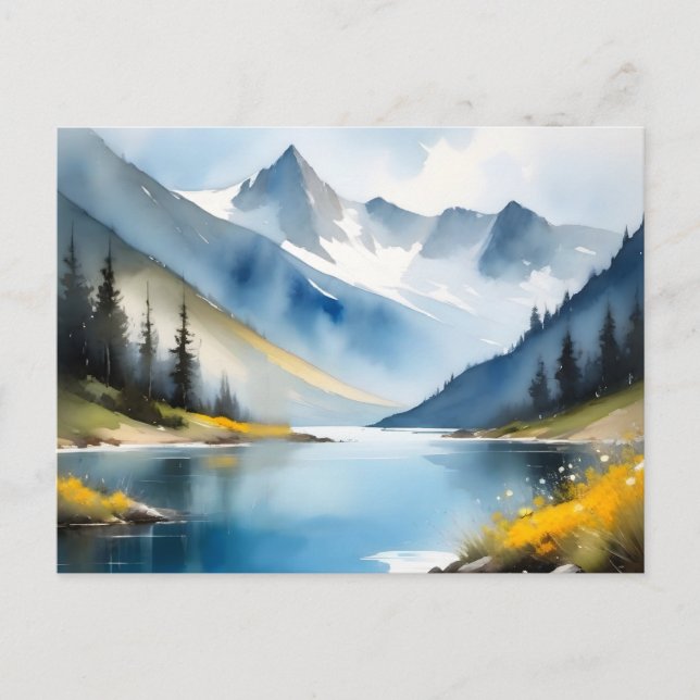 Postal Montañas cubiertas de nieve y un lago (Anverso)