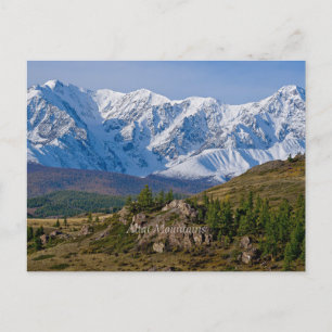 Postal Montañas de Altai, fotografía panorámica, etiqueta