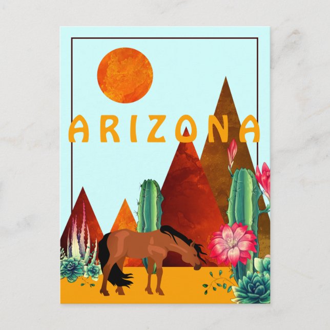 Postal Montañas de Arizona ~, desierto de Cacti y Caballo (Anverso)