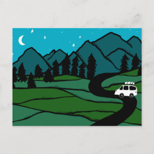 Postal Montañas de Campervan Vanlife RV Luna Estrellas