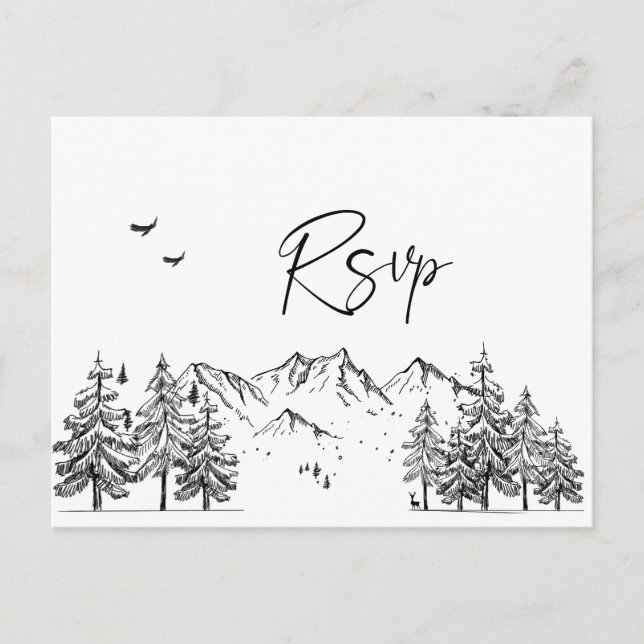 Postal Montañas de la mano Boda Forestal RSVP (Anverso)