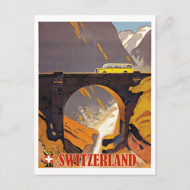 Postal Montañas de Suiza, viajes de aerolíneas vintage (Anverso)