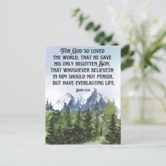 Postal Montañas del bosque acuático John 3 16 Scripture