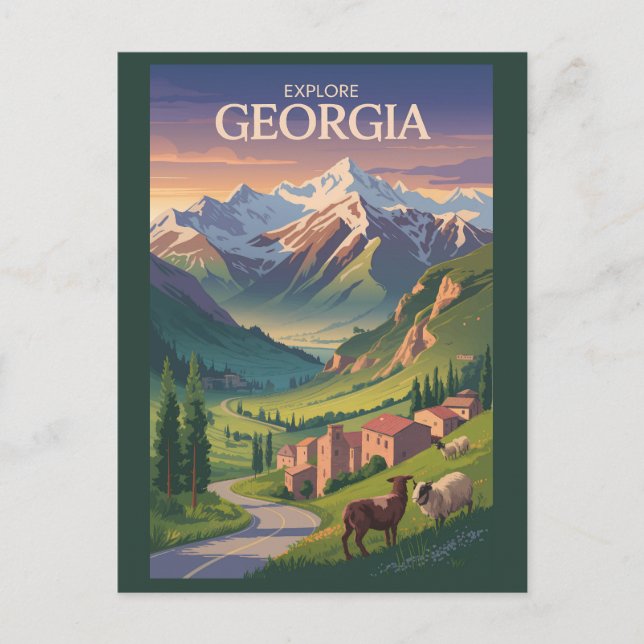 Postal Montañas del Cáucaso de Georgia Viajan a la vieja  (Anverso)