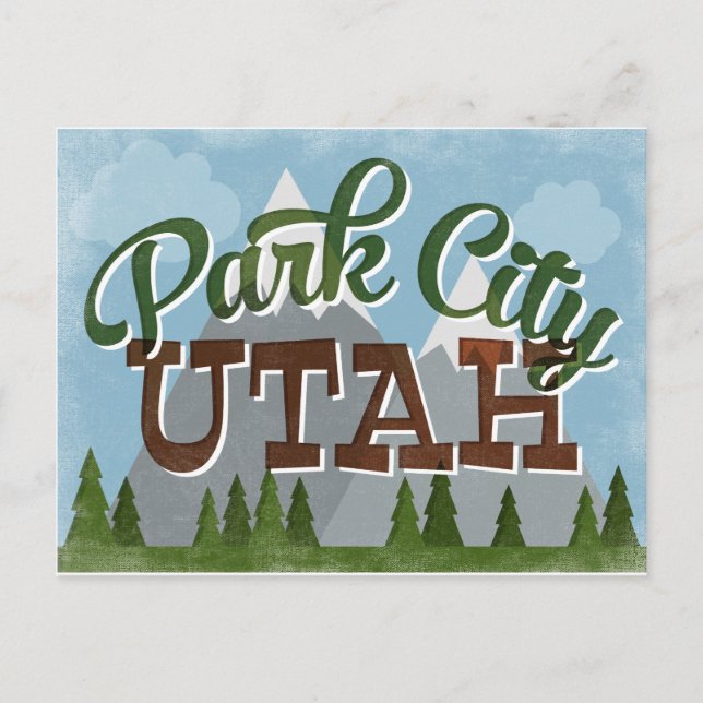 Postal Montañas del Park City Utah Fun Retro Snowy (Anverso)