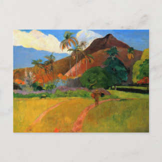 Postal Montañas en Tahiti Gauguin pintando colores cálido