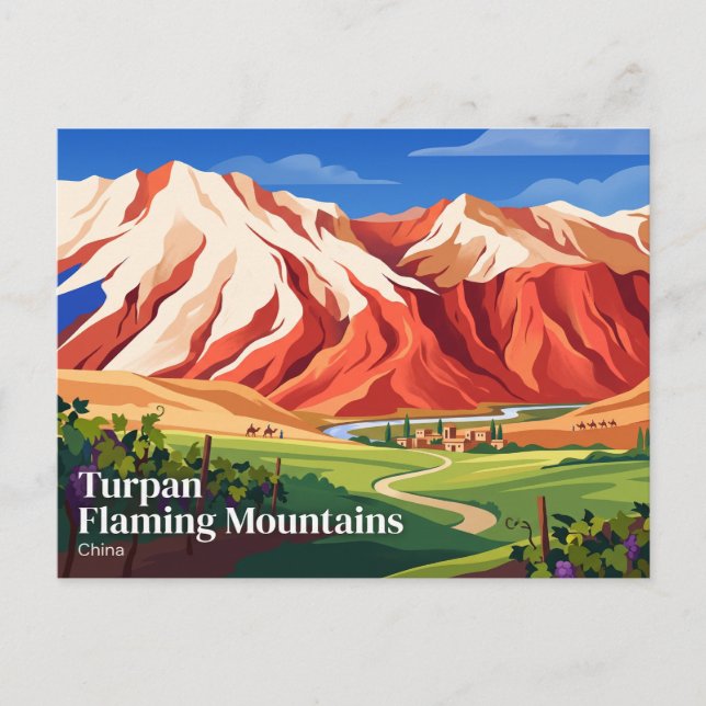 Postal Montañas Flameantes de Turpan China (Anverso)