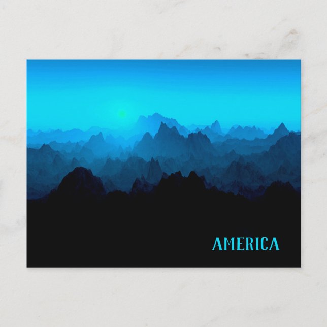 Postal Montañas humedecidas azul Jagged América (Anverso)