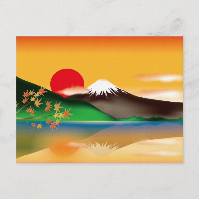 Postal Montañas japonesas en Fuji con puesta de sol Naran (Anverso)