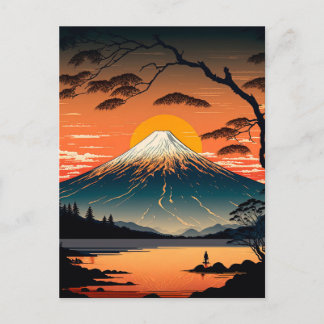 Postal Montañas japonesas y el ilustracion Sun Ukiyo e