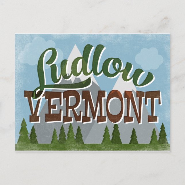 Postal Montañas Ludlow Vermont Fun Retro Snowy (Anverso)