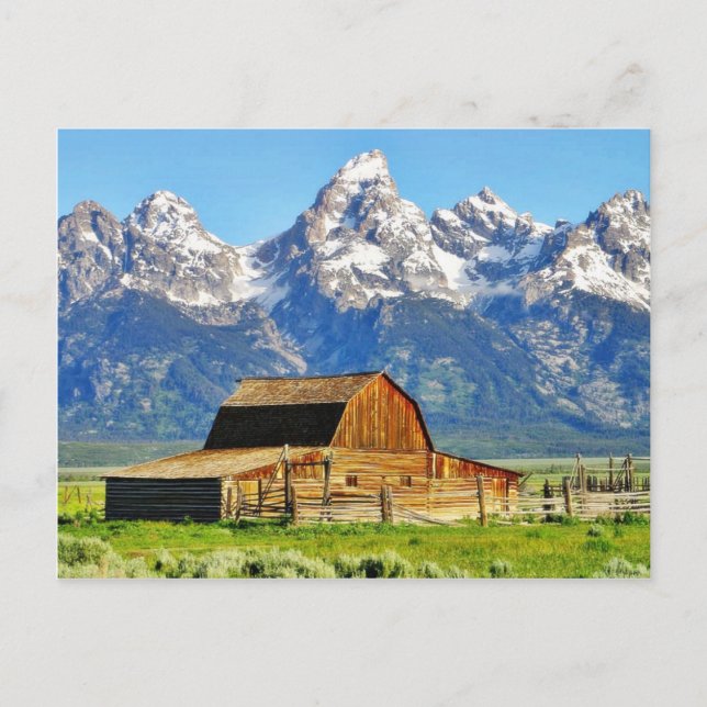 Postal Montañas magníficas de Tetons de los graneros (Anverso)