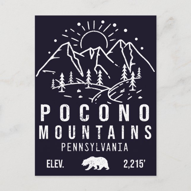 Postal Montañas Poconos Retro Pennsylvania Minimalistas (Anverso)