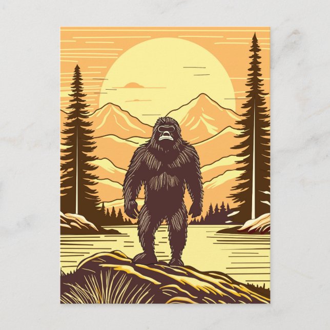 Postal Montañas Retro Bigfoot Vintage Sasquatch (Anverso)