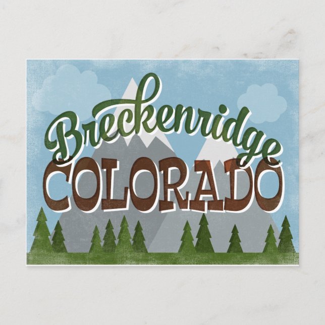 Postal Montañas Retro Snowy de Breckenridge Colorado (Anverso)