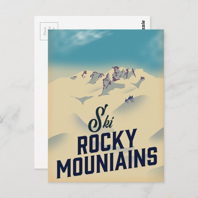 Postal Montañas Rocosas de esquí Estados Unidos (Anverso / Reverso)