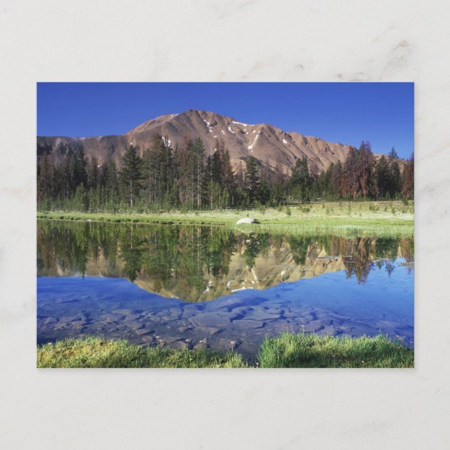 Postal Montañas Sawtooth reflejadas en Fourth of July (Anverso)