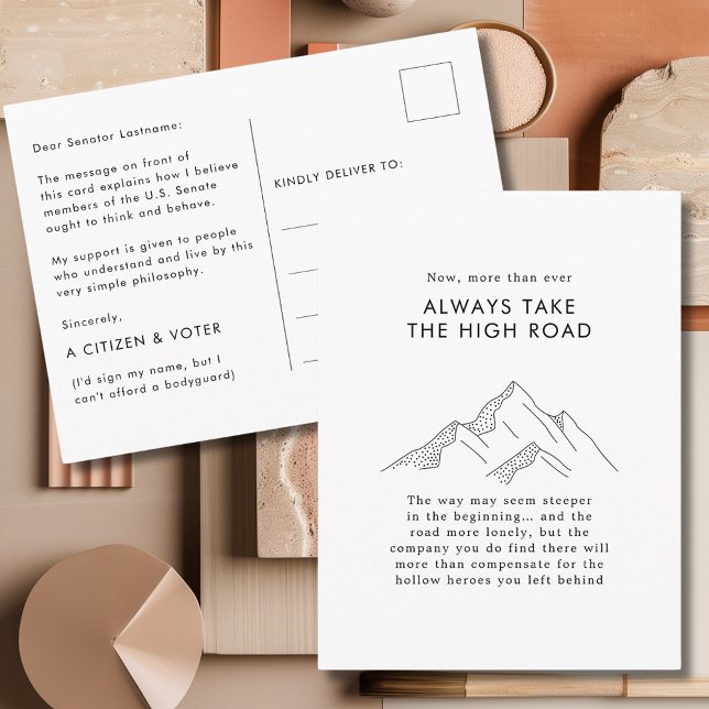 Postal Montañas toman el camino alto para los senadores (Abstract Mountains Take the High Road Motivational Quote Postcard for Senators)