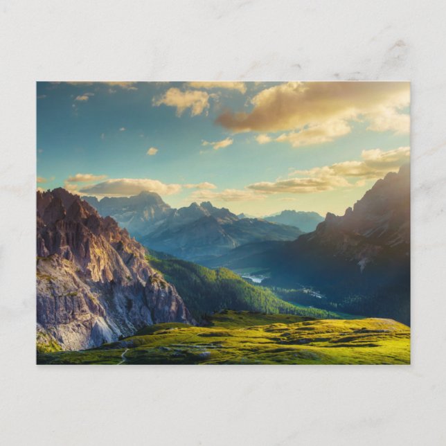 Postal Montañas y valle al atardecer (Anverso)