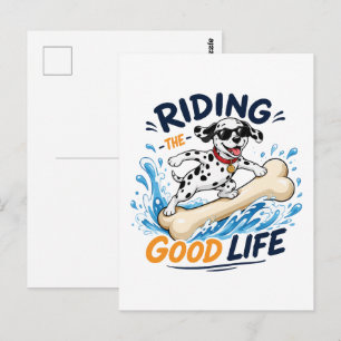 Postal Montando La Buena Vida Perro Surfista Hueso