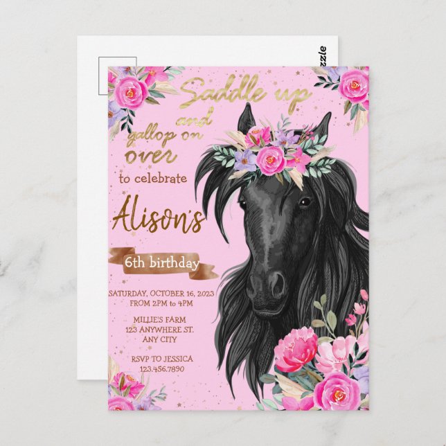 Postal Montar Caballos Cumpleaños Vaquera (Anverso / Reverso)