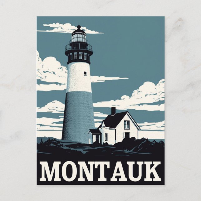 Postal Montauk Faro Viaje Retro (Anverso)