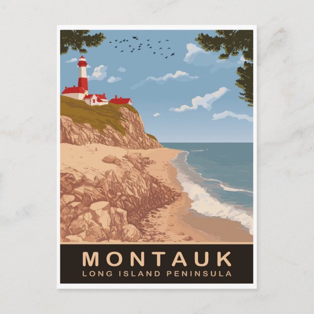 Postal Montauk, Long Island, Viajes de época (Anverso)