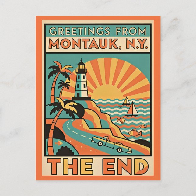 Postal Montauk NY El Fin Viajes Retro (Anverso)