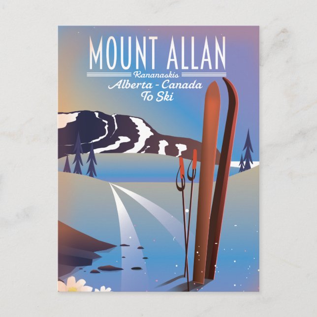 Postal Monte Allan, Kananaskis, Alberta, Canadá esquí (Anverso)