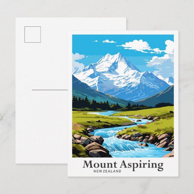 Postal Monte Aspirando Ilustracion de Viajes de Nueva Zel (Anverso / Reverso)